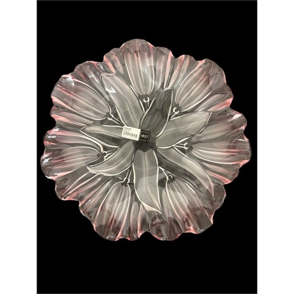 Mikasa Waltherglas Pink Frosted Tulip Crystal Serving Platter Germany Vtg NEW - Picture 3 of 4
